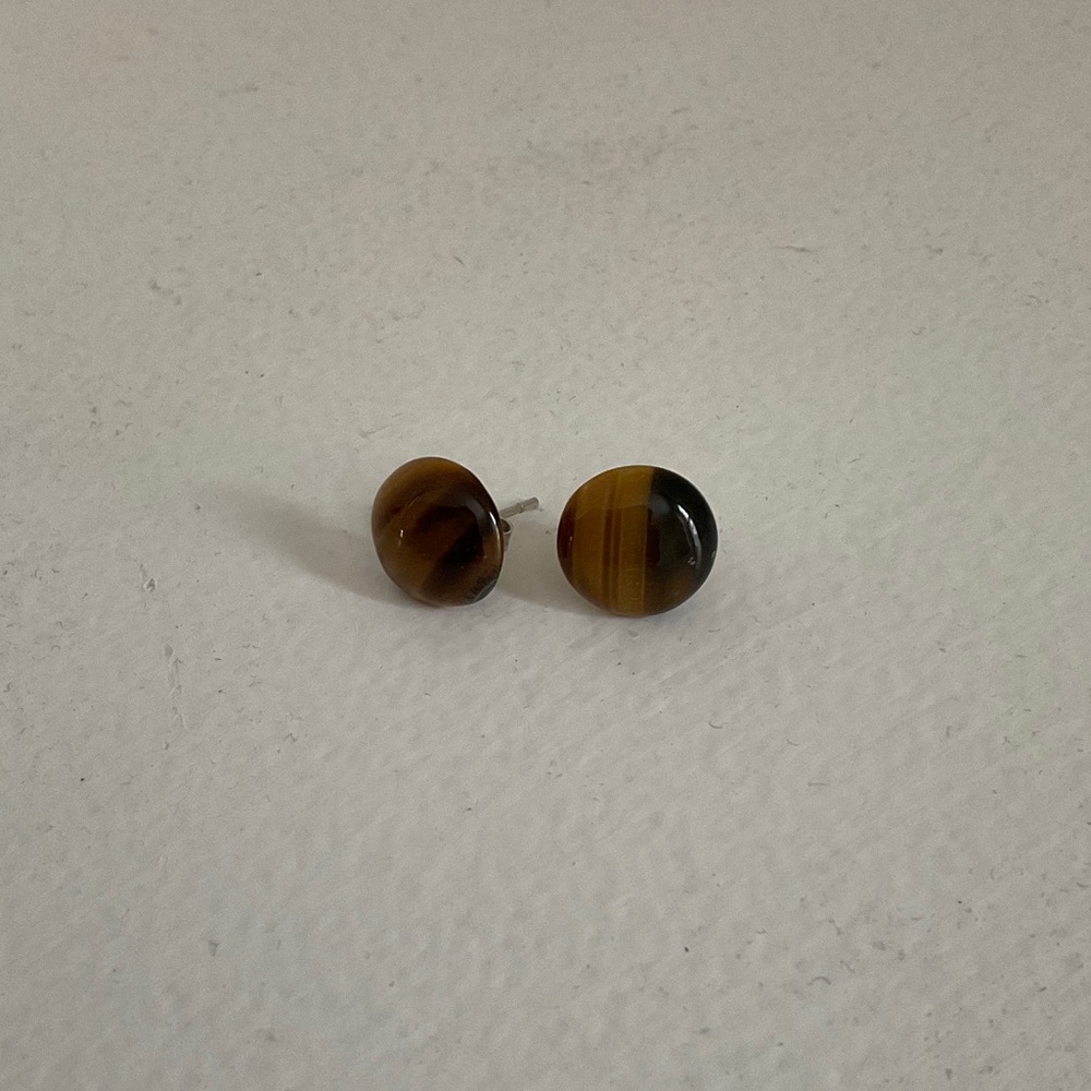 Brown Malachite Round Stud Earrings - Women Jewelry